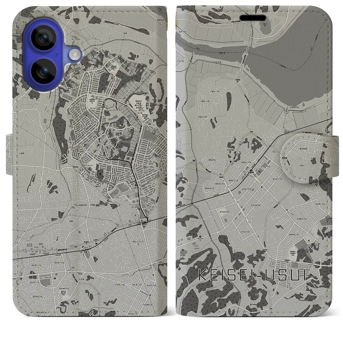 【京成臼井(千葉県)】地図柄iPhoneケース(手帳タイプ)モノトーン・iPhone 16 Pro Max 用