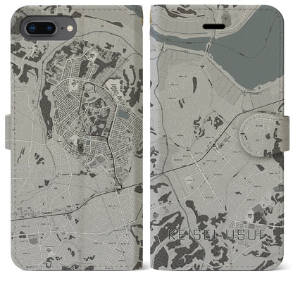 【京成臼井（千葉県）】地図柄iPhoneケース（手帳タイプ）モノトーン・iPhone 8Plus /7Plus / 6sPlus / 6Plus 用