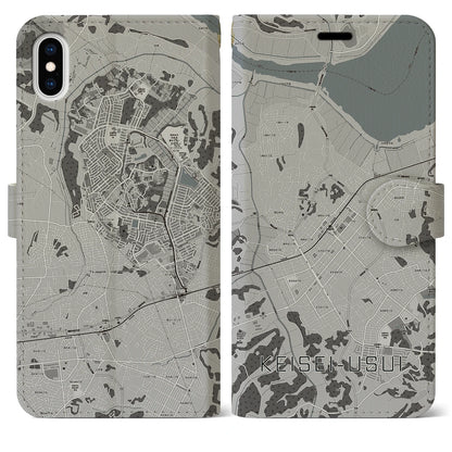 【京成臼井（千葉県）】地図柄iPhoneケース（手帳タイプ）モノトーン・iPhone XS Max 用