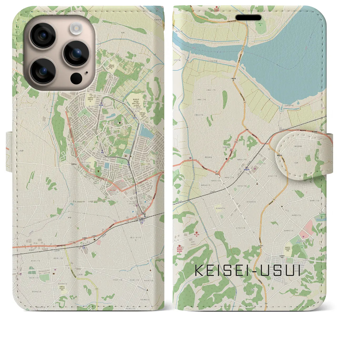 【京成臼井（千葉県）】地図柄iPhoneケース（手帳タイプ）ナチュラル・iPhone 16 Plus 用