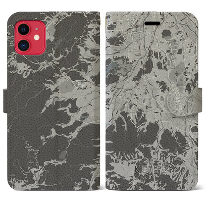 【桂川（福岡県）】地図柄iPhoneケース（手帳タイプ）モノトーン・iPhone 11 用