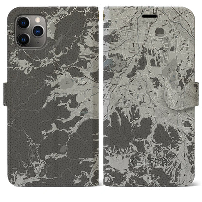 【桂川（福岡県）】地図柄iPhoneケース（手帳タイプ）モノトーン・iPhone 11 Pro Max 用