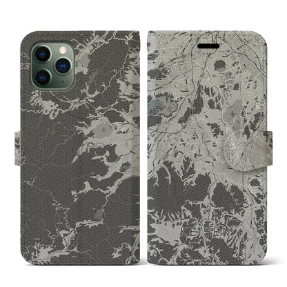 【桂川（福岡県）】地図柄iPhoneケース（手帳タイプ）モノトーン・iPhone 11 Pro 用