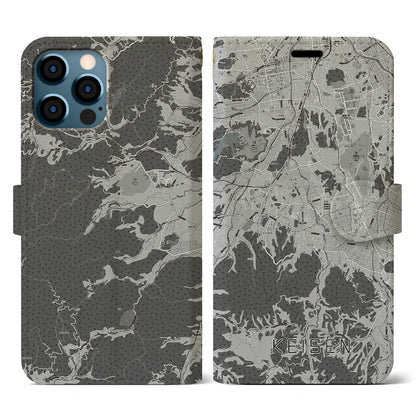 【桂川（福岡県）】地図柄iPhoneケース（手帳タイプ）モノトーン・iPhone 12 / 12 Pro 用