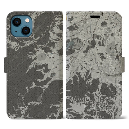 【桂川（福岡県）】地図柄iPhoneケース（手帳タイプ）モノトーン・iPhone 13 用