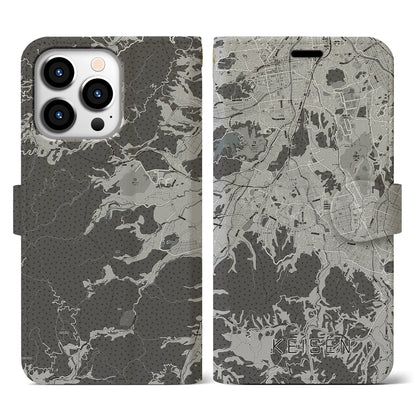 【桂川（福岡県）】地図柄iPhoneケース（手帳タイプ）モノトーン・iPhone 13 Pro 用
