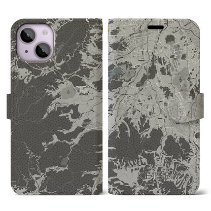【桂川（福岡県）】地図柄iPhoneケース（手帳タイプ）モノトーン・iPhone 14 用