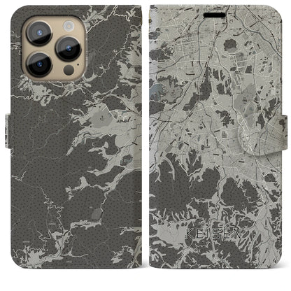 【桂川（福岡県）】地図柄iPhoneケース（手帳タイプ）モノトーン・iPhone 14 Pro Max 用