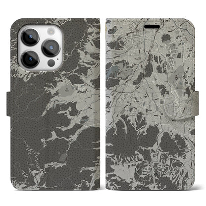 【桂川（福岡県）】地図柄iPhoneケース（手帳タイプ）モノトーン・iPhone 14 Pro 用