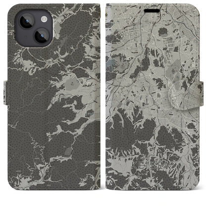 【桂川（福岡県）】地図柄iPhoneケース（手帳タイプ）モノトーン・iPhone 14 Plus 用