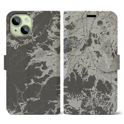 【桂川（福岡県）】地図柄iPhoneケース（手帳タイプ）モノトーン・iPhone 15 用