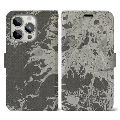 【桂川（福岡県）】地図柄iPhoneケース（手帳タイプ）モノトーン・iPhone 15 Pro 用