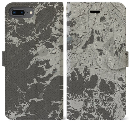 【桂川（福岡県）】地図柄iPhoneケース（手帳タイプ）モノトーン・iPhone 8Plus /7Plus / 6sPlus / 6Plus 用