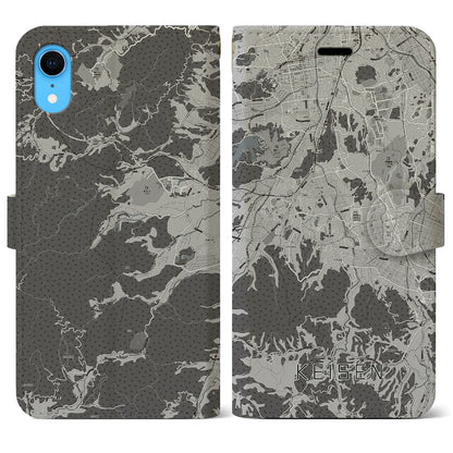 【桂川（福岡県）】地図柄iPhoneケース（手帳タイプ）モノトーン・iPhone XR 用