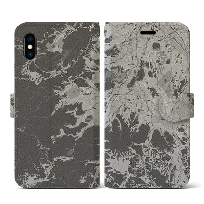 【桂川（福岡県）】地図柄iPhoneケース（手帳タイプ）モノトーン・iPhone XS / X 用