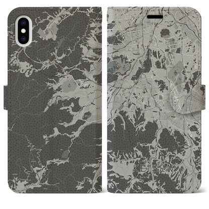 【桂川（福岡県）】地図柄iPhoneケース（手帳タイプ）モノトーン・iPhone XS Max 用