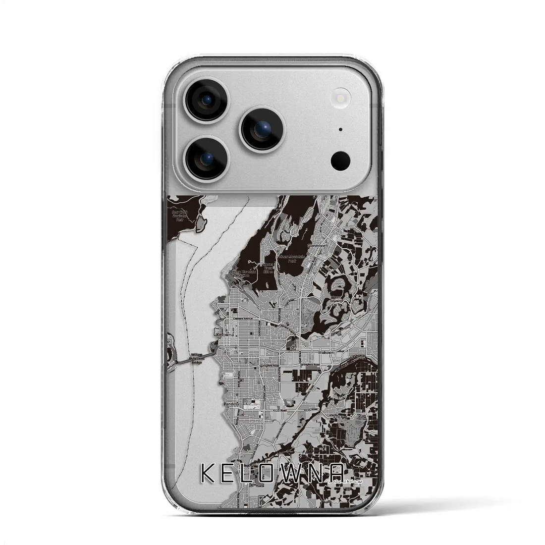【ケロウナ(カナダ)】地図柄iPhoneケース(クリアタイプ)モノトーン・iPhone 18 Pro Max / 17 Pro Max 用