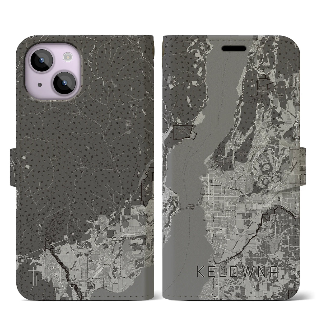 【ケロウナ（カナダ）】地図柄iPhoneケース（手帳タイプ）
