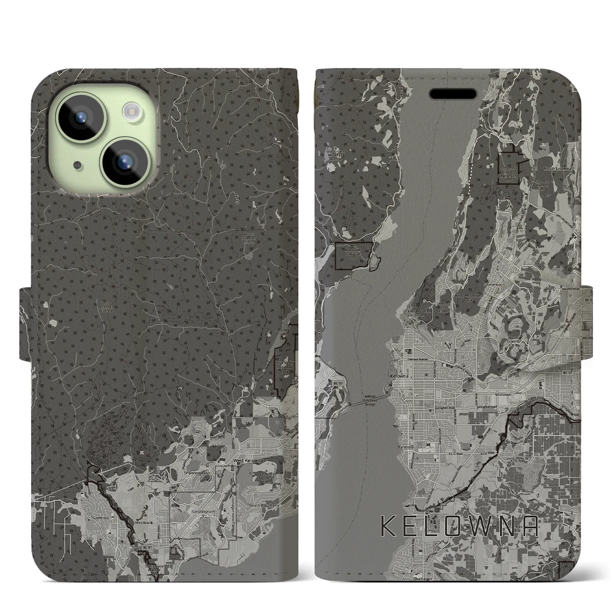 【ケロウナ（カナダ）】地図柄iPhoneケース（手帳タイプ）