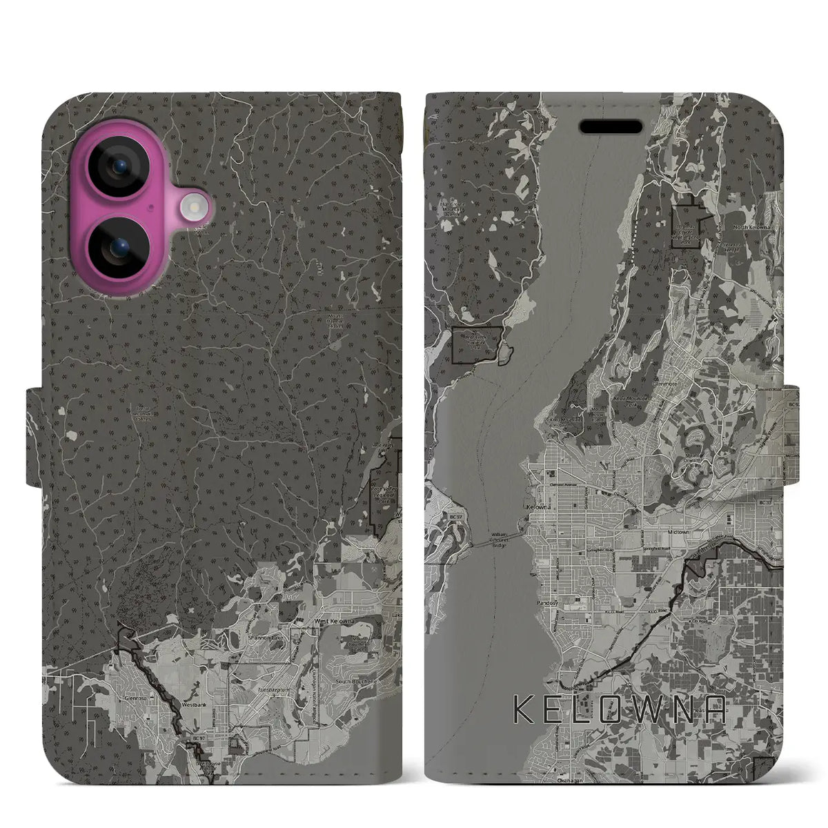 【ケロウナ（カナダ）】地図柄iPhoneケース（手帳タイプ）