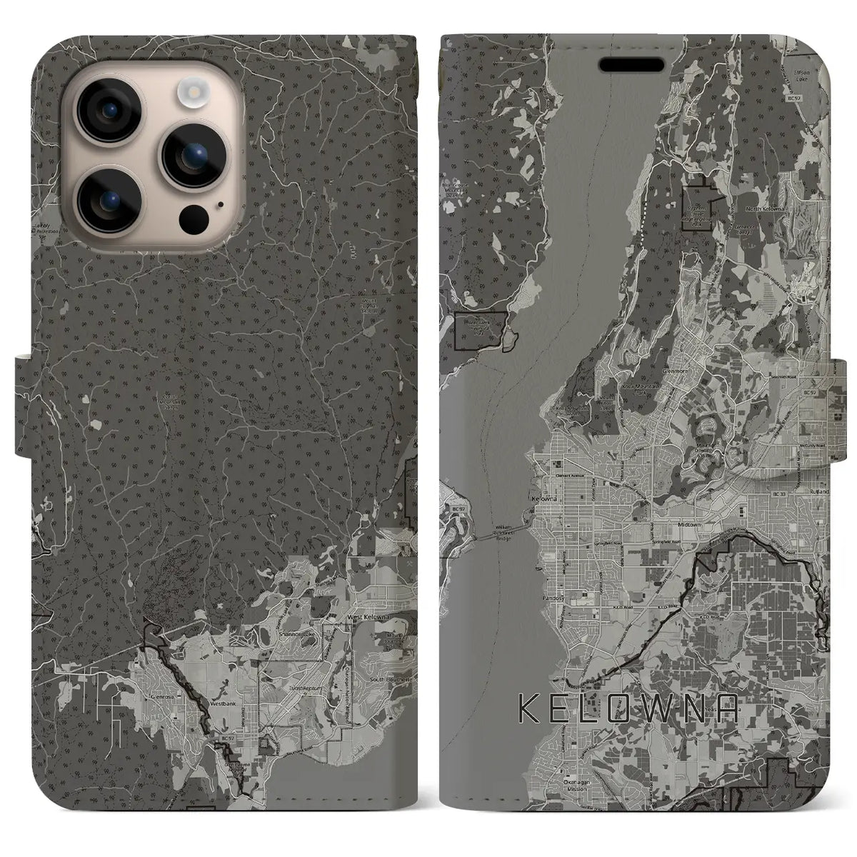 【ケロウナ（カナダ）】地図柄iPhoneケース（手帳タイプ）