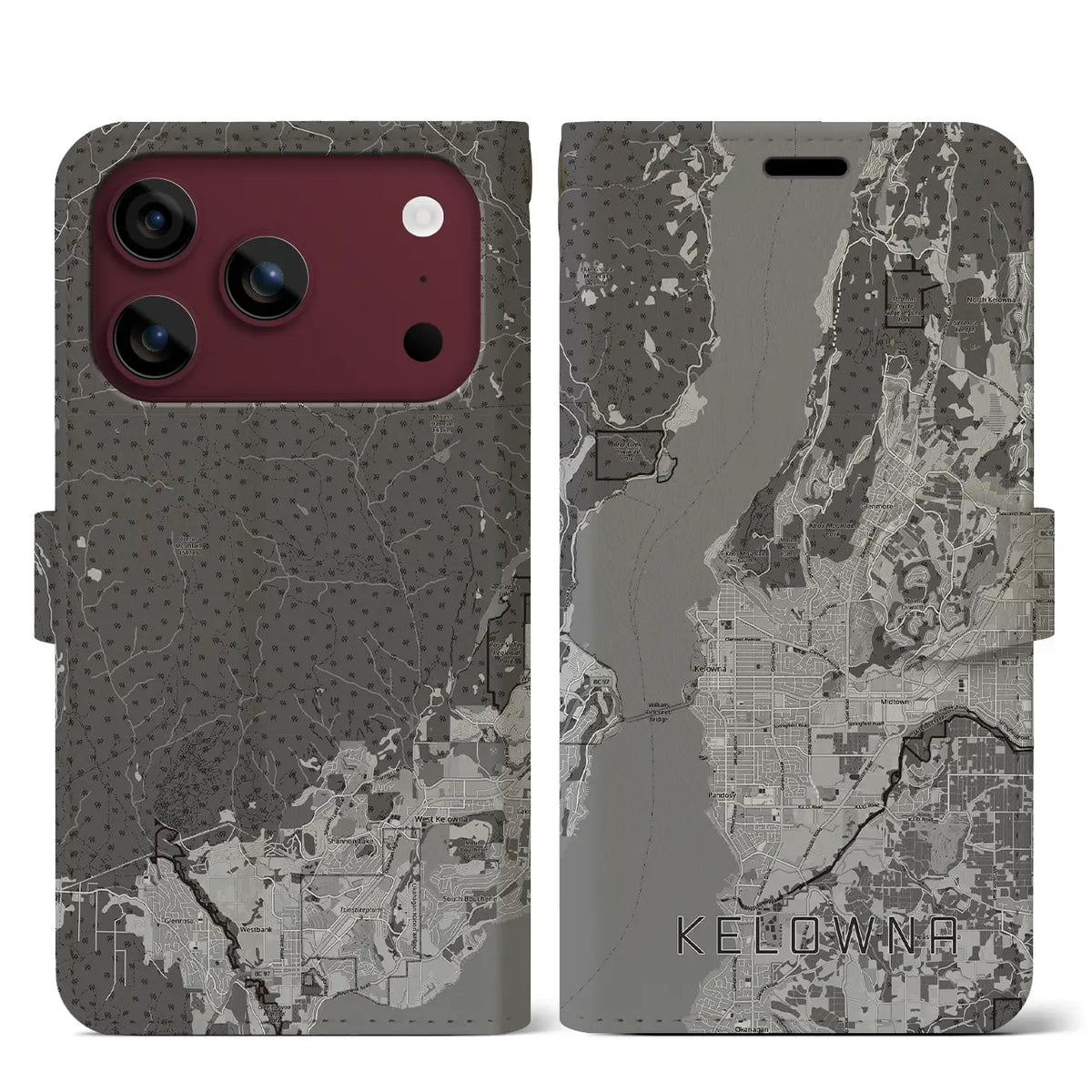 【ケロウナ（カナダ）】地図柄iPhoneケース（手帳タイプ）