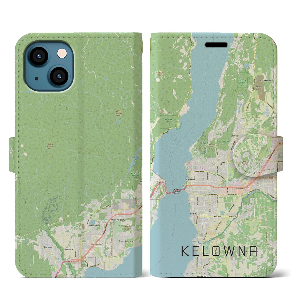 【ケロウナ（カナダ）】地図柄iPhoneケース（手帳タイプ）