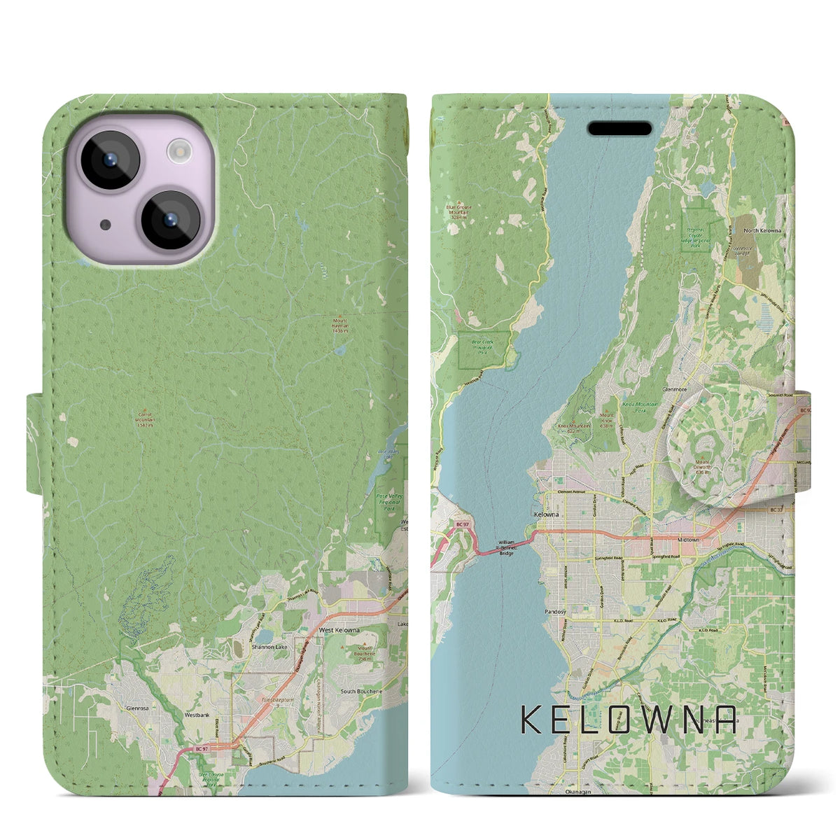 【ケロウナ（カナダ）】地図柄iPhoneケース（手帳タイプ）