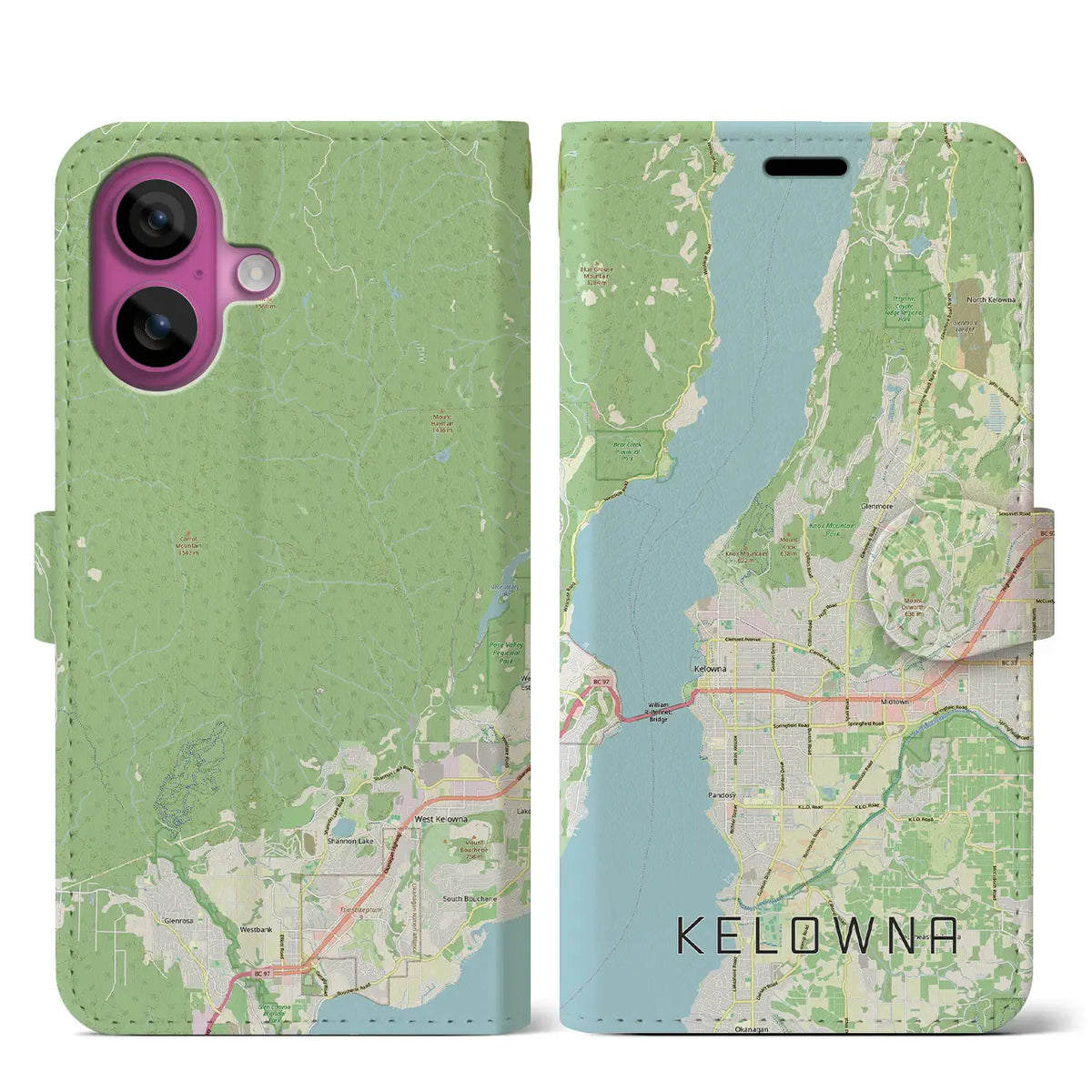 【ケロウナ（カナダ）】地図柄iPhoneケース（手帳タイプ）