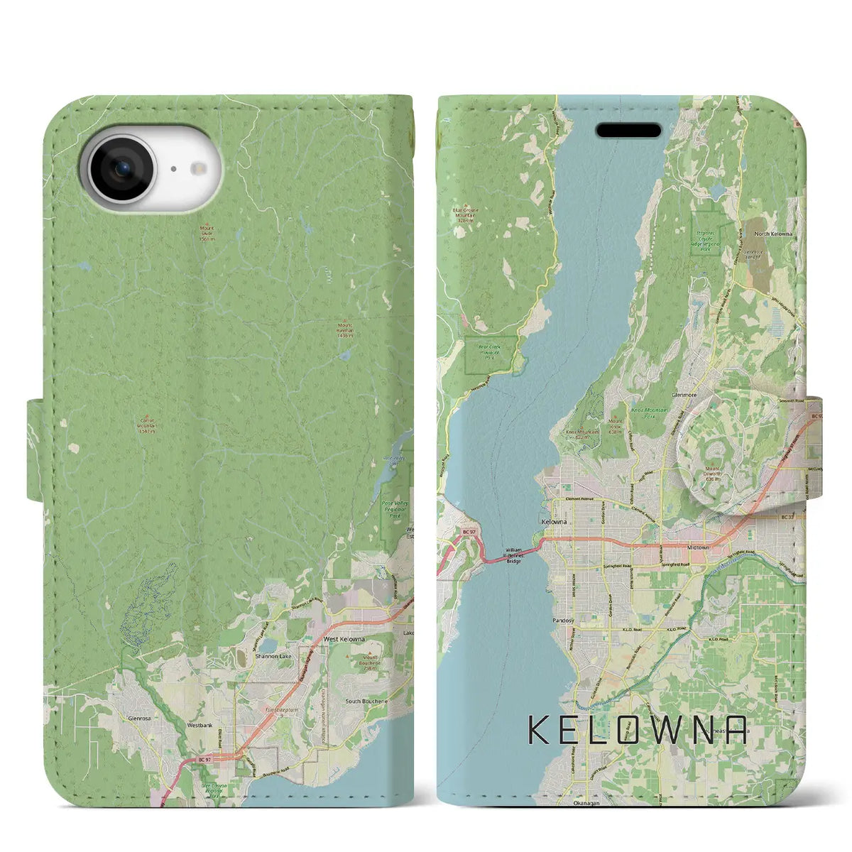【ケロウナ（カナダ）】地図柄iPhoneケース（手帳タイプ）