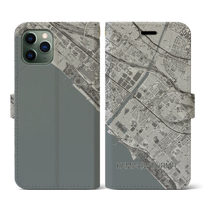 【検見川浜（千葉県）】地図柄iPhoneケース（手帳タイプ）モノトーン・iPhone 11 Pro 用