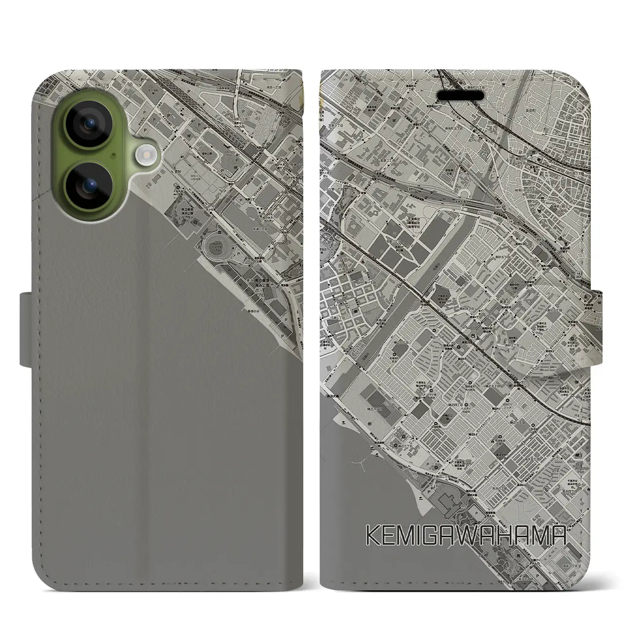 【検見川浜（千葉県）】地図柄iPhoneケース（手帳タイプ）