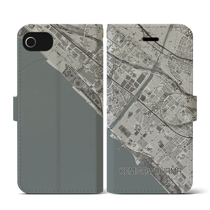 【検見川浜（千葉県）】地図柄iPhoneケース（手帳タイプ）モノトーン・iPhone SE（第3 / 第2世代） / 8 / 7 / 6s / 6 用