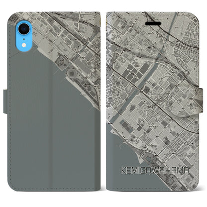 【検見川浜（千葉県）】地図柄iPhoneケース（手帳タイプ）モノトーン・iPhone XR 用