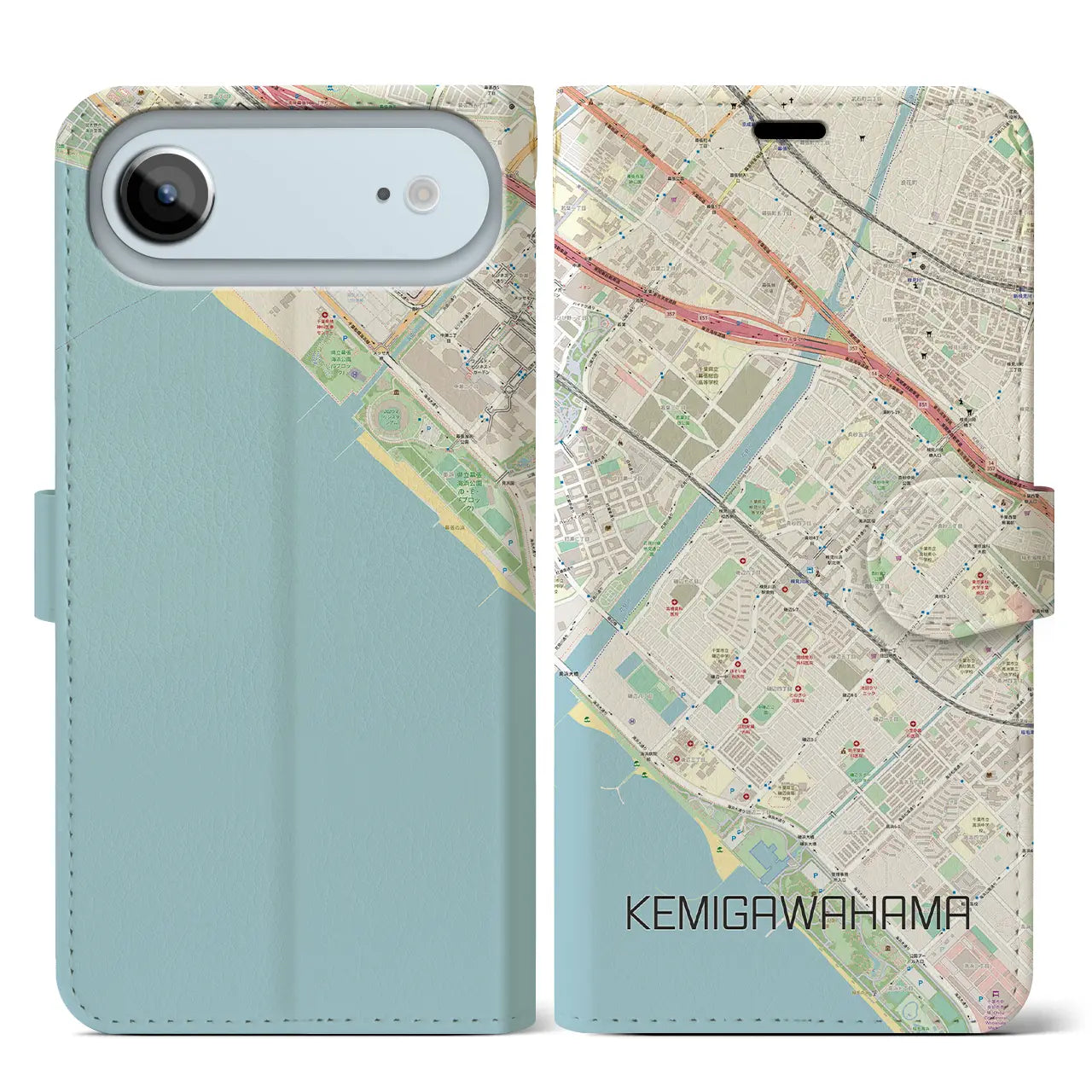 【検見川浜（千葉県）】地図柄iPhoneケース（手帳タイプ）