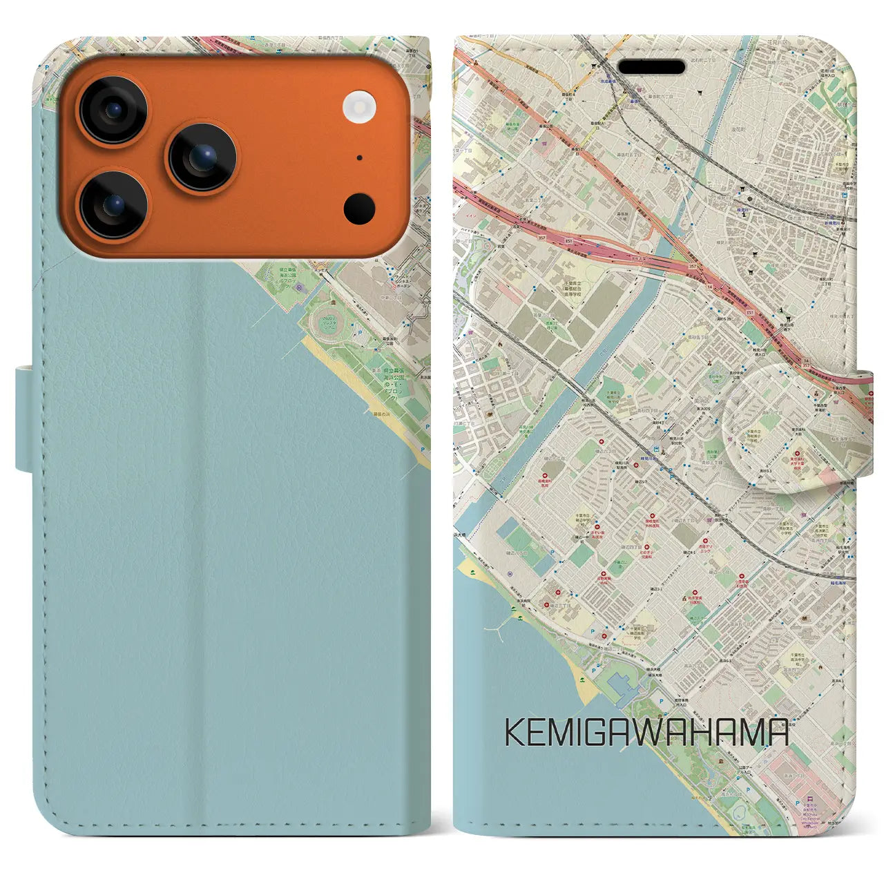 【検見川浜（千葉県）】地図柄iPhoneケース（手帳タイプ）