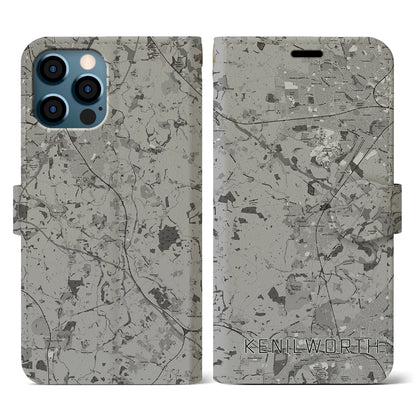 【ケニルワース（イギリス）】地図柄iPhoneケース（手帳タイプ）モノトーン・iPhone 12 / 12 Pro 用