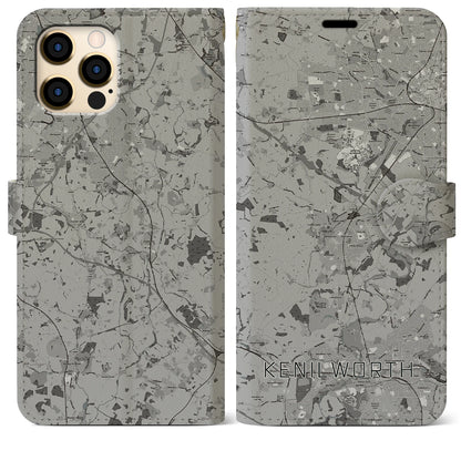 【ケニルワース（イギリス）】地図柄iPhoneケース（手帳タイプ）モノトーン・iPhone 12 Pro Max 用