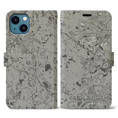 【ケニルワース（イギリス）】地図柄iPhoneケース（手帳タイプ）モノトーン・iPhone 13 用