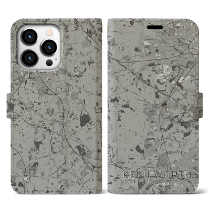 【ケニルワース（イギリス）】地図柄iPhoneケース（手帳タイプ）モノトーン・iPhone 13 Pro 用