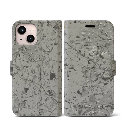 【ケニルワース（イギリス）】地図柄iPhoneケース（手帳タイプ）モノトーン・iPhone 13 mini 用