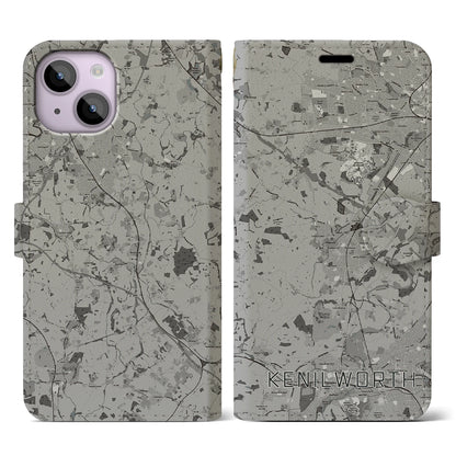 【ケニルワース（イギリス）】地図柄iPhoneケース（手帳タイプ）モノトーン・iPhone 14 用