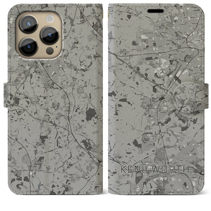 【ケニルワース（イギリス）】地図柄iPhoneケース（手帳タイプ）モノトーン・iPhone 14 Pro Max 用