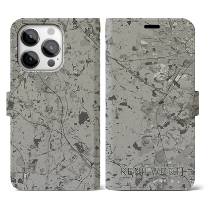 【ケニルワース（イギリス）】地図柄iPhoneケース（手帳タイプ）モノトーン・iPhone 14 Pro 用