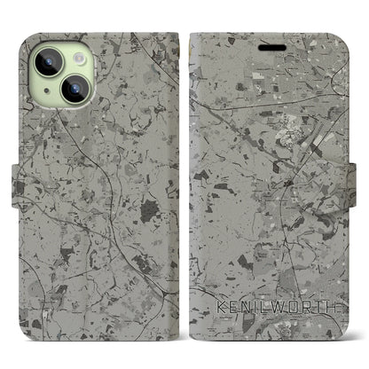 【ケニルワース（イギリス）】地図柄iPhoneケース（手帳タイプ）モノトーン・iPhone 15 用