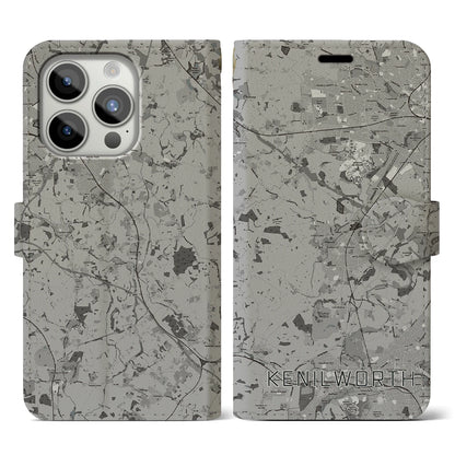 【ケニルワース（イギリス）】地図柄iPhoneケース（手帳タイプ）モノトーン・iPhone 15 Pro 用
