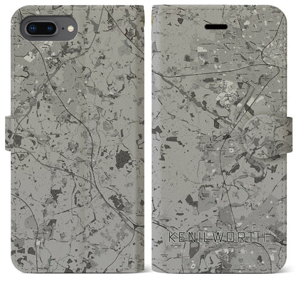 【ケニルワース（イギリス）】地図柄iPhoneケース（手帳タイプ）モノトーン・iPhone 8Plus /7Plus / 6sPlus / 6Plus 用