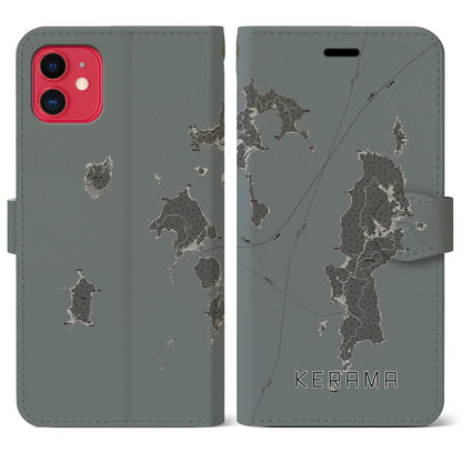 【慶良間（沖縄県）】地図柄iPhoneケース（手帳タイプ）モノトーン・iPhone 11 用