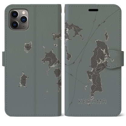 【慶良間（沖縄県）】地図柄iPhoneケース（手帳タイプ）モノトーン・iPhone 11 Pro Max 用