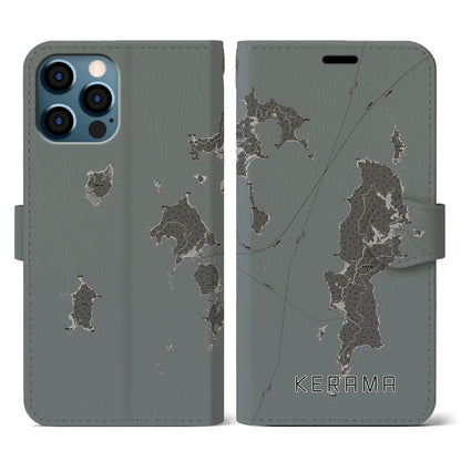【慶良間（沖縄県）】地図柄iPhoneケース（手帳タイプ）モノトーン・iPhone 12 / 12 Pro 用